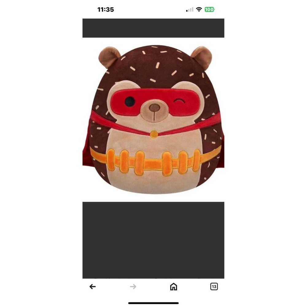 Squishmallows Hans the Hedgehog wearing a Superhero Costume 12" NWT Halloween